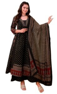 KLOSIA Women’s Rayon Printed Anarkali Kurta and Pant with Dupatta Set