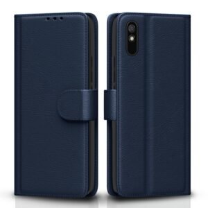 Pikkme Flip Cover Leather Finish | Inside TPU with Card Pockets | Wallet Stand and Shock Proof | Complete Protection Flip Case for Redmi 9A / 9i / 9A Sport(Blue)
