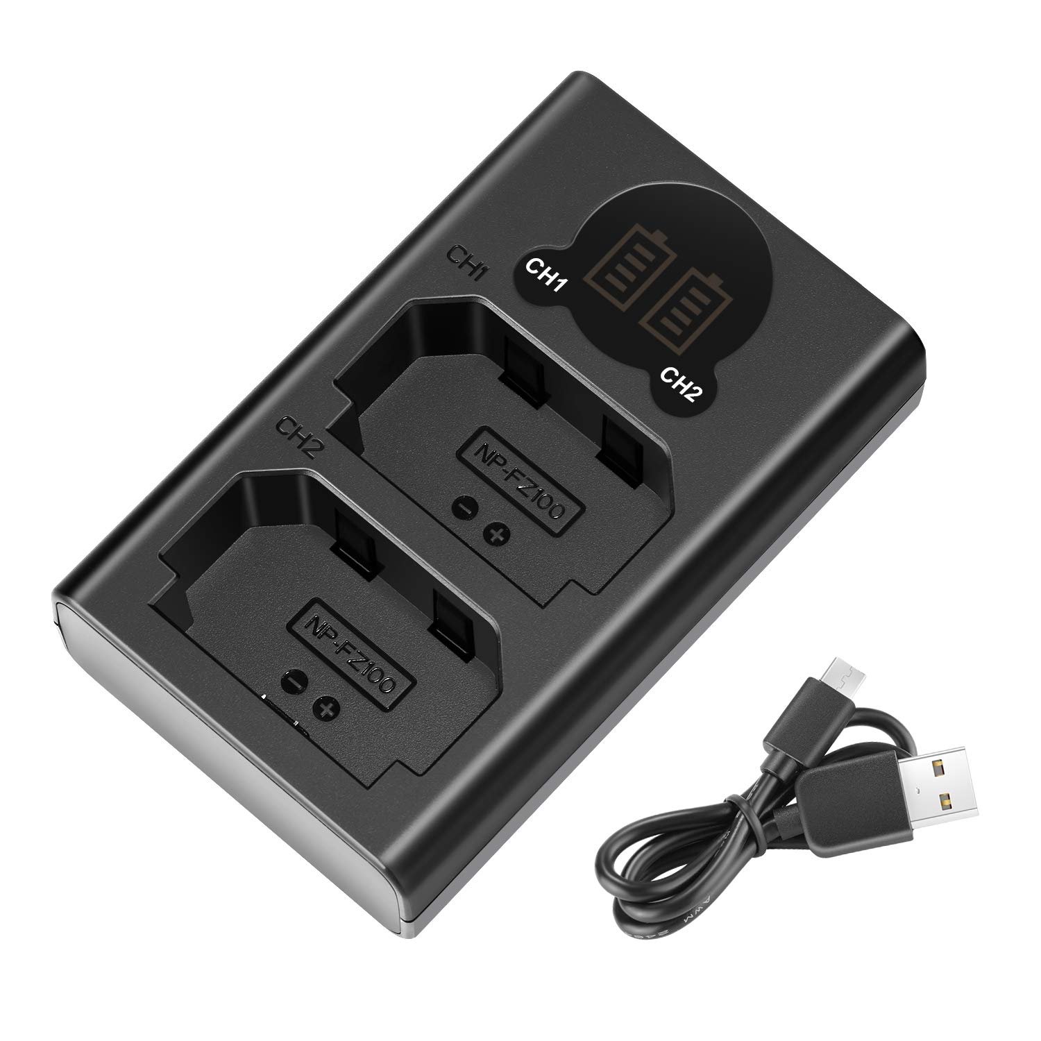 Neewer Dual USB Charger for Sony NP-FZ100 Battery, Compatible with Sony A9 A7III A7RIII Cameras, Designed with LCD Display, Versatile Charging Options
