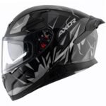 Axor Apex Hunter ISI ECE DOT Certified Full Face Dual Visor Helmet for Men and Women with Pinlock Fitted Outer Clear Visor and Inner Smoke Sun Black Grey Helmet-L