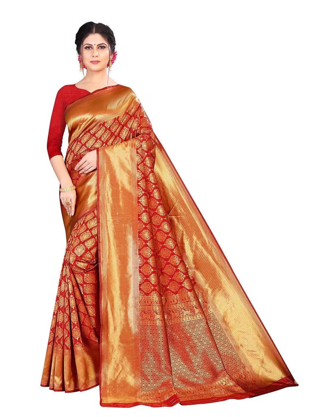 Yashika Women’s Trendy Banarasi Kanjivaram Navy Color Art Silk Saree with Blouse Material