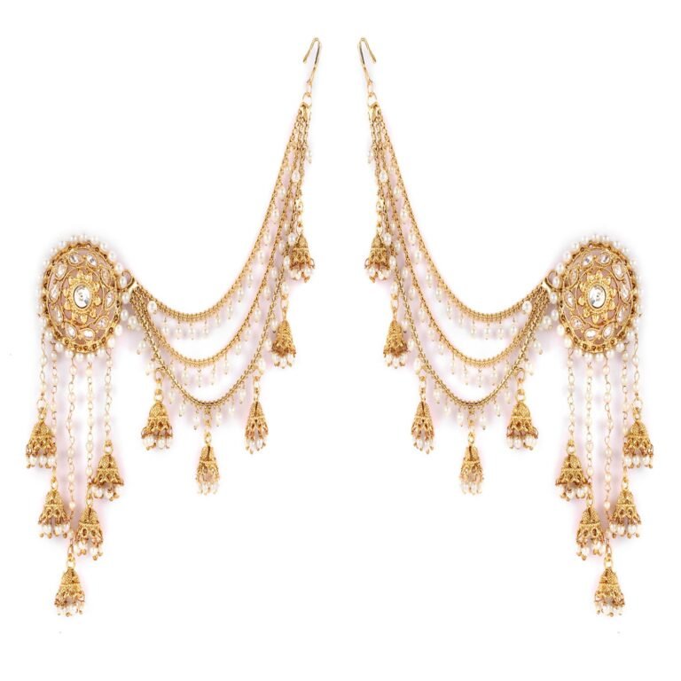 Shining Diva Fashion Latest Stylish Fancy Gold Plated Bahubali Traditional Jhumka Jhumki Ear Chain Earring for Women & Girls (9611er)