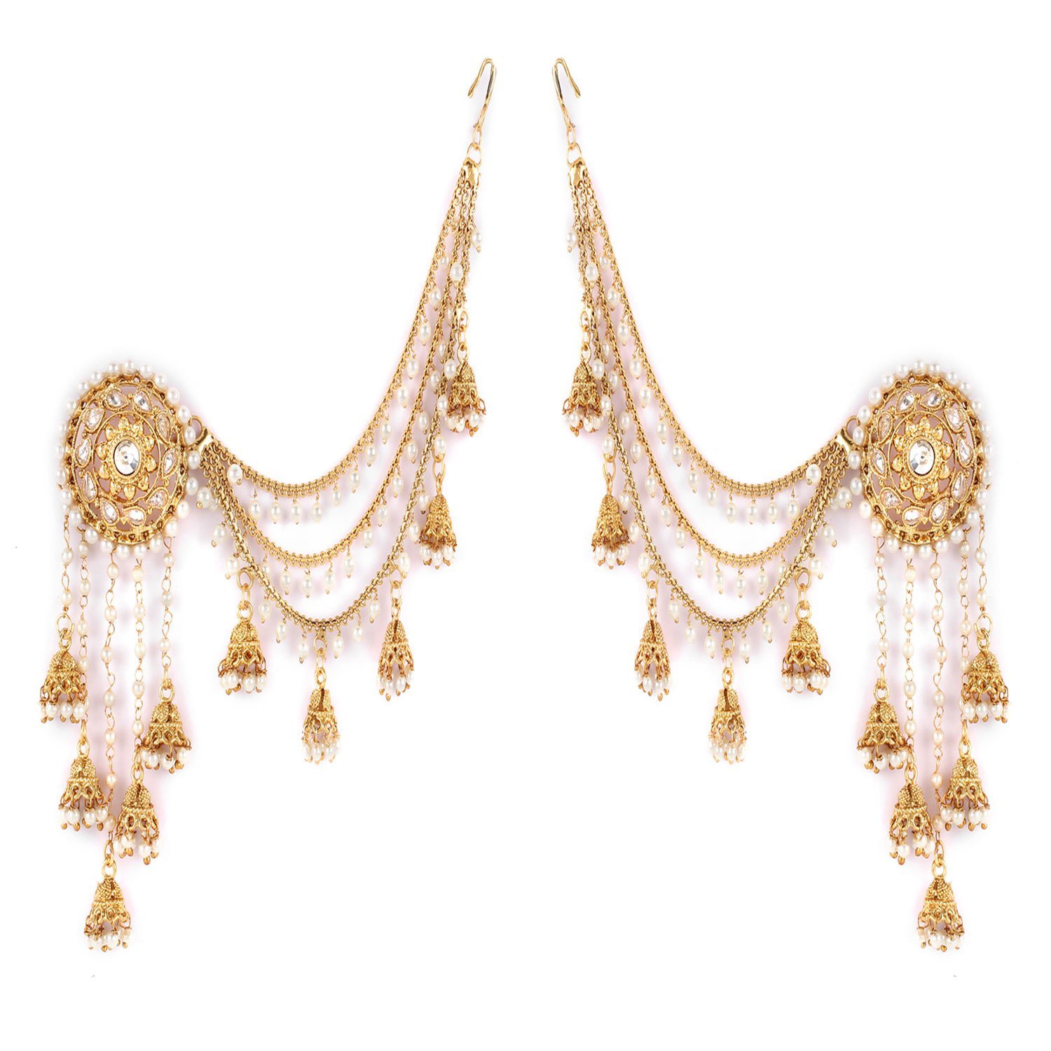 Shining Diva Fashion Latest Stylish Fancy Gold Plated Bahubali Traditional Jhumka Jhumki Ear Chain Earring for Women & Girls (9611er)