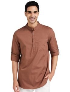 Amazon Brand – Symbol Men’s Cotton Shirt | Kurta Placket Style | Casual | Plain | Full Sleeve | Summer – Regular Fit (Available in Plus Sizes)