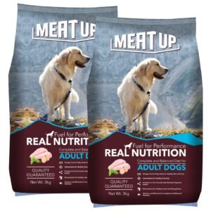 Meat Up Adult Dry Dog Food 6kg (2 x 3kg) | Chicken Flavour | Glucosamine for Healthy Joints & Bones | Enriched with Vitamins & Minerals | Supports Digestive Health