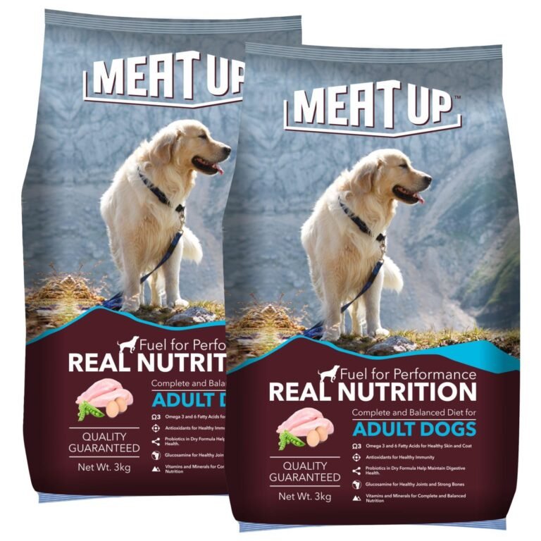 Meat Up Adult Dry Dog Food 6kg (2 x 3kg) | Chicken Flavour | Glucosamine for Healthy Joints & Bones | Enriched with Vitamins & Minerals | Supports Digestive Health