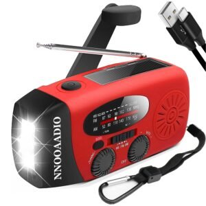 2000mAh SOS Alarm Emergency Weather Radio, 3LED Type-C Hand Crank Solar Battery Operated Wind Up Radio Flashlight, NOAA AM FM Portable Radio Cell Phone Charger Survival Kit (Red)