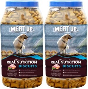 Meat Up Dog Treats Biscuits 2kg (2x1kg) | Real Chicken Flavour | Remove Plaque & Tartar Build-up | Vitamins & Minerals | Promotes Lustrous Coat