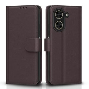 Pikkme Flip Cover for Poco C71 / Redmi A5 Leather Finish | Inside TPU with Card Pockets | Wallet Stand and Shock Proof | Complete Protection Flip Case(Coffee)
