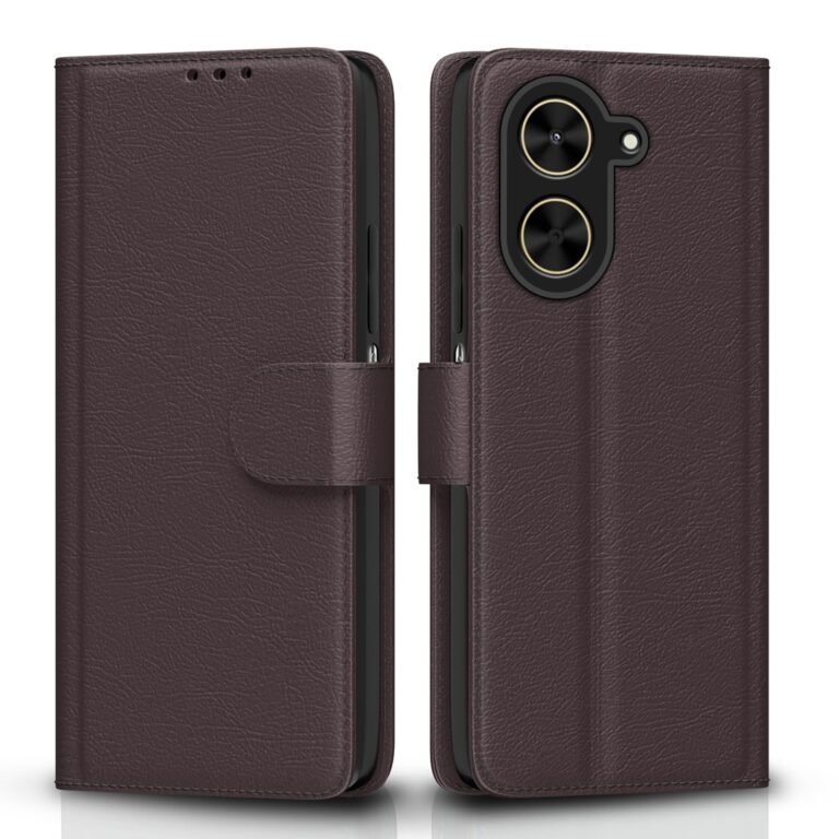 Pikkme Flip Cover for Poco C71 / Redmi A5 Leather Finish | Inside TPU with Card Pockets | Wallet Stand and Shock Proof | Complete Protection Flip Case(Coffee)