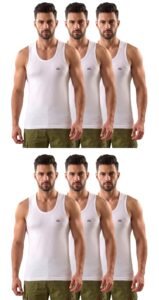LUX VENUS Men’s 100% Cotton Sleeveless Vests | Regular Fit | Round Neck|Anti-Bacterial Finish & Tag-Free Comfort | White, Pack of 6