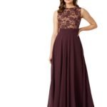 Miss Chase Women’s Brick Red & Dusty Green Boat Neck Sleeveless Self Design Lace Overlaid Regular Dress