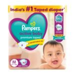 Pampers Active Baby Tape Style Diapers, Medium (M) Size, 62 Count, Adjustable Fit with 5 star skin protection, 6-11kg Diapers
