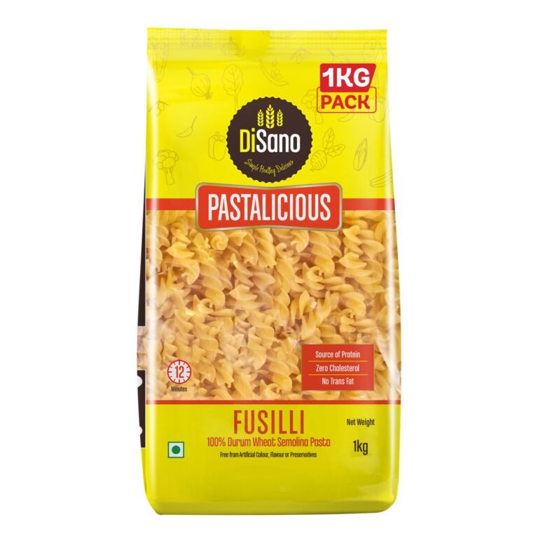 DiSano Fusilli Pasta 1kg, Healthy Pasta, Made with Durum Wheat Semolina, Suji, No Maida, Source of Protein & Fibre, Non-Sticky