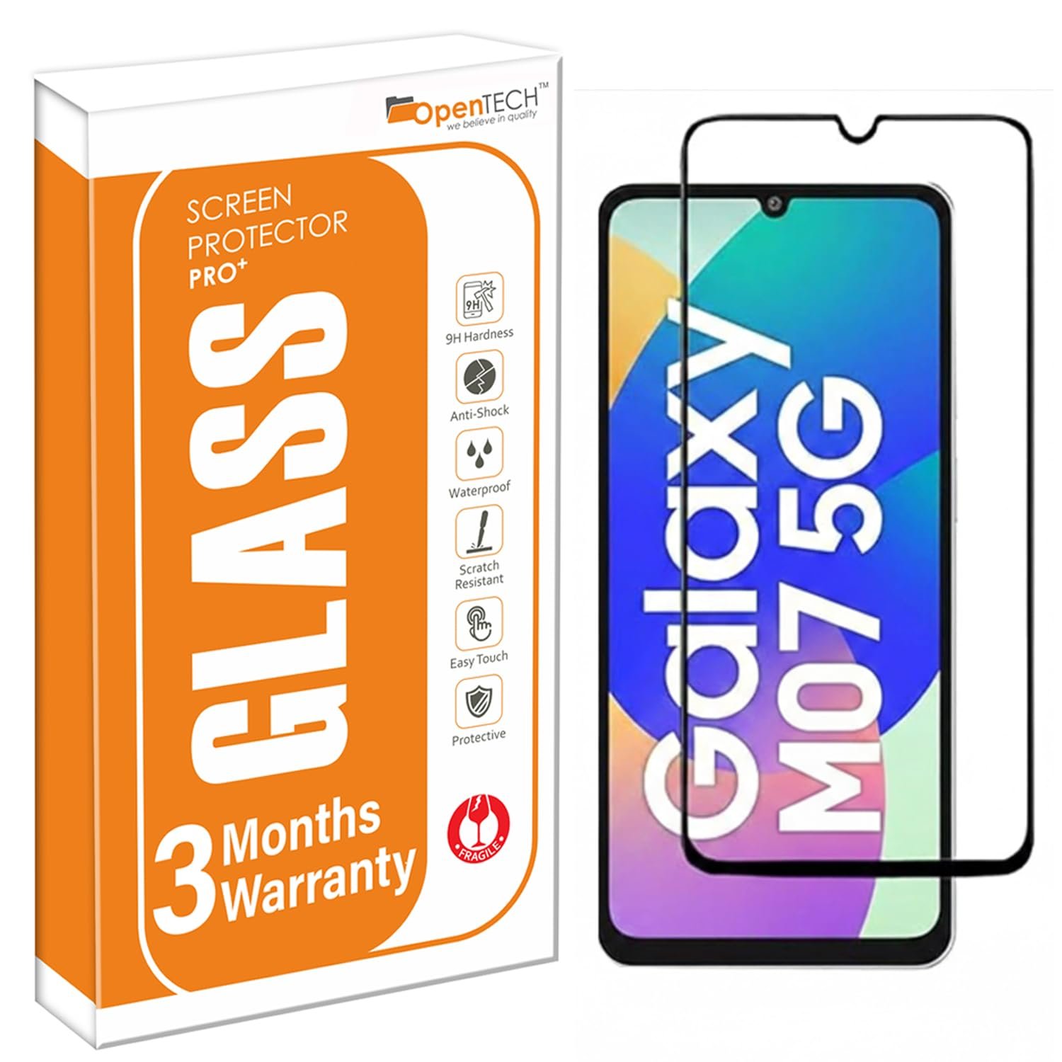 OpenTech® Military-Grade Gorilla Tempered Glass Screen Protector Compatible for Samsung Galaxy M07 / A07 / F07 with Edge to Edge Coverage and Easy Installation kit – Case Friendly Glass