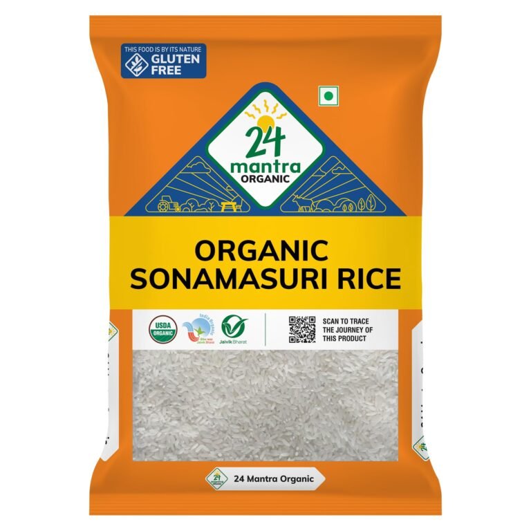 24 Mantra Organic Sonamasuri Polished Raw Rice/Sonamasoori Chawal – 5 Kg | Pack of 1 | 100% Organic | Chemical Free & Pesticides Free