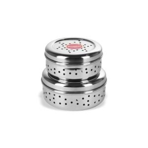 Sumeet Stainless Steel Hole Puri Dabbas/Sprout Maker/Flat Canisters With Air Ventilation Size No.7-11 Cm Dia & No. 8-12.5 Cm Dia, Blue-Violet