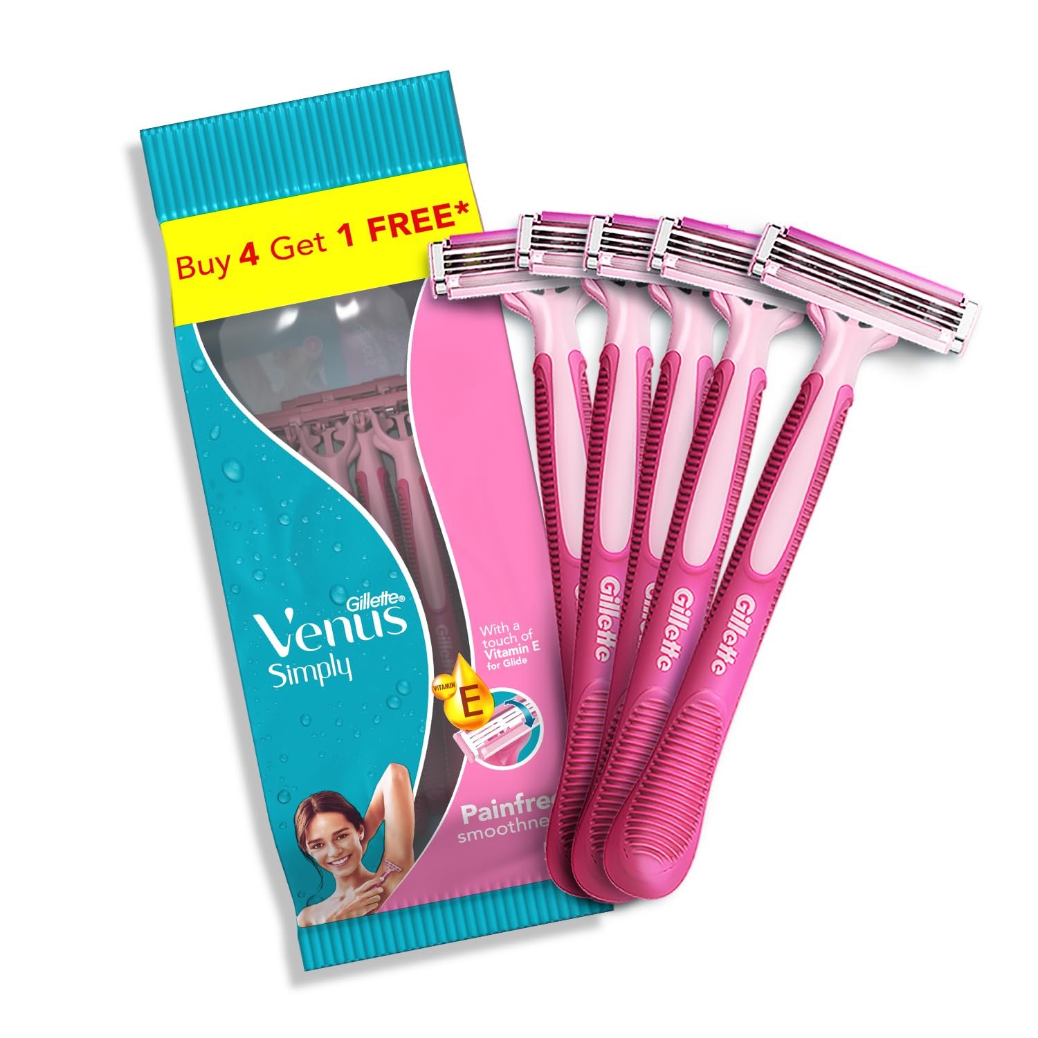 Gillette Venus Simply Venus Pink Hair Removal for Women – 5 razors (B4G1)