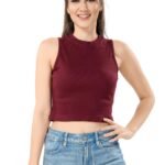 TRASA Women’s Sleeveless Rib Knitted Cotton Racer Back Tank Tops Halter Neck Crop Tops – Available Sizes -XS, S, M,L,XL,2XL