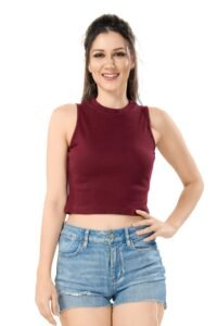 TRASA Women’s Sleeveless Rib Knitted Cotton Racer Back Tank Tops Halter Neck Crop Tops – Available Sizes -XS, S, M,L,XL,2XL