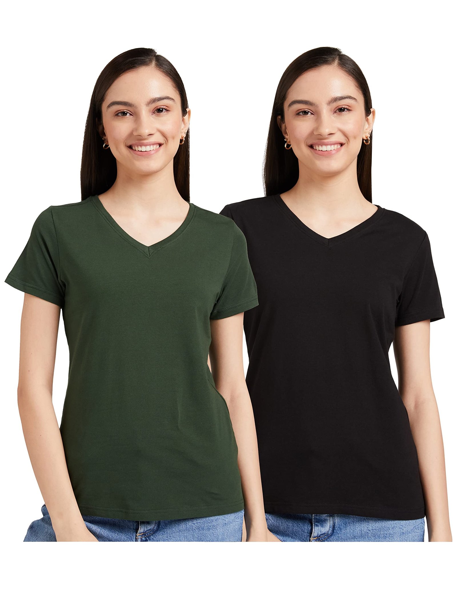Amazon Brand – Symbol Women Cotton Stretch Regular Fit V Neck Half Sleeve T-Shirt (Available in Plus Sizes)
