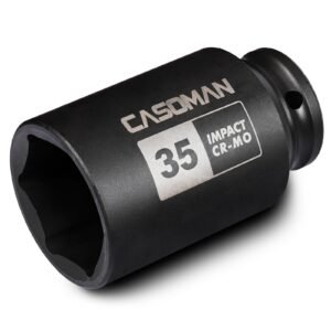 CASOMAN 1/2″ Drive x 35 mm Deep 6 PT Impact Socket, CR-MO, 1/2-inch Drive 6 Point Axle Nut Socket for Easy Removal of Axle Shaft Nuts (35MM)