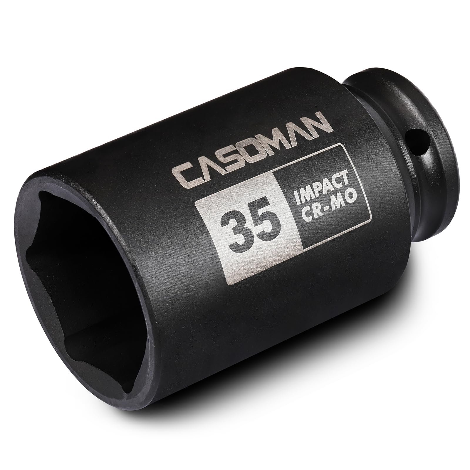 CASOMAN 1/2″ Drive x 35 mm Deep 6 PT Impact Socket, CR-MO, 1/2-inch Drive 6 Point Axle Nut Socket for Easy Removal of Axle Shaft Nuts (35MM)