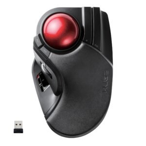 ELECOM M-HT1DRBK Wireless Trackball Mouse – Extra Large Ergonomic Design, 8-Button Function with Smooth Tracking, Black