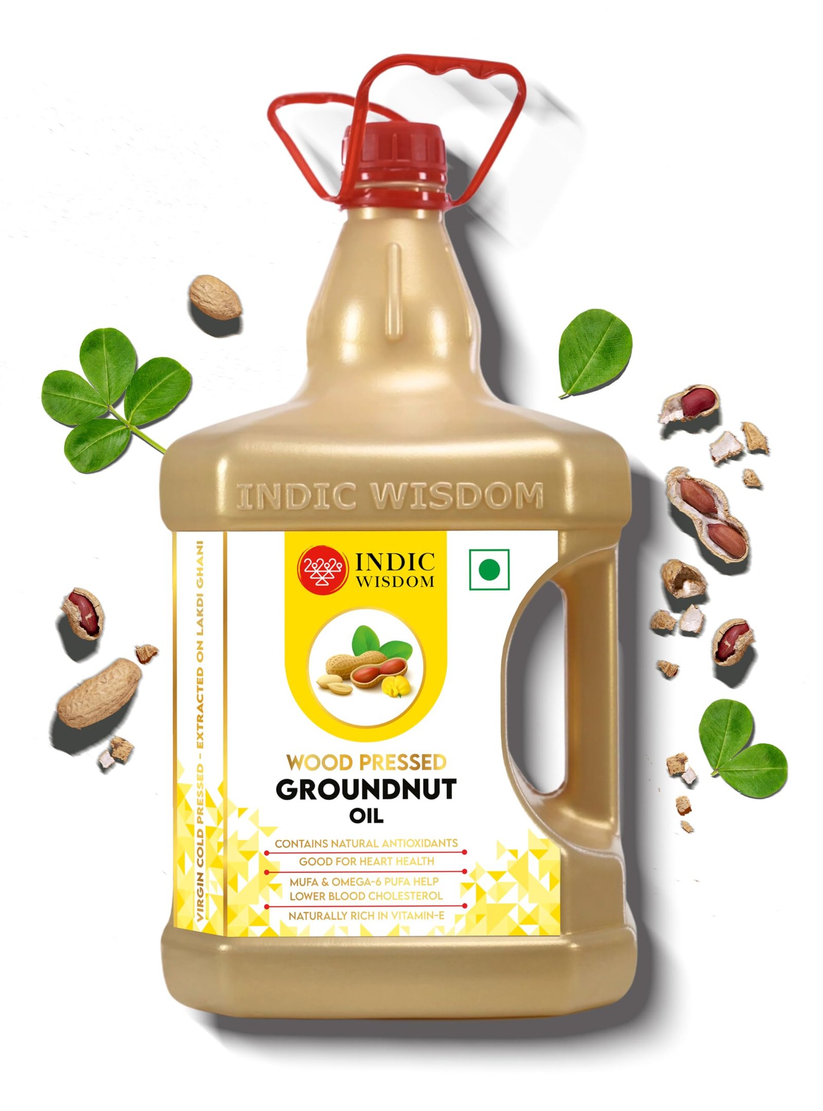 IndicWisdom Wood Pressed Groundnut Oil 5 Liter (Cold Pressed Groundnut Oil – Extracted on Wooden Churner)