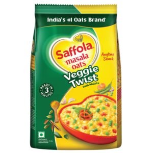 Saffola Masala Oats Veggie Twist | 1kg | Tasty, Anytime Snack | Ready in 3 mins | Millets Goodness- with Bajra & Jowar | No maida , No added preservatives | helps manage weight