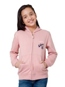 Alan Jones Clothing Girls Zipper Hooded Sweatshirt | Placement Print | Insert Pockets | Ribbed Hem | Regular Fit