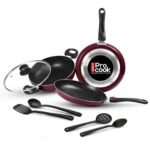 Milton Pro Cook Induction Cookware & Gas Stove Friendly Kitchen Jewel Plus Granito 7 Pc Cookware Set | Fry Pan 24cm | 24cm Kadhai with Glass Lid | Tawa 25cm | 2 Nylon Ladle & Spatula | Peach