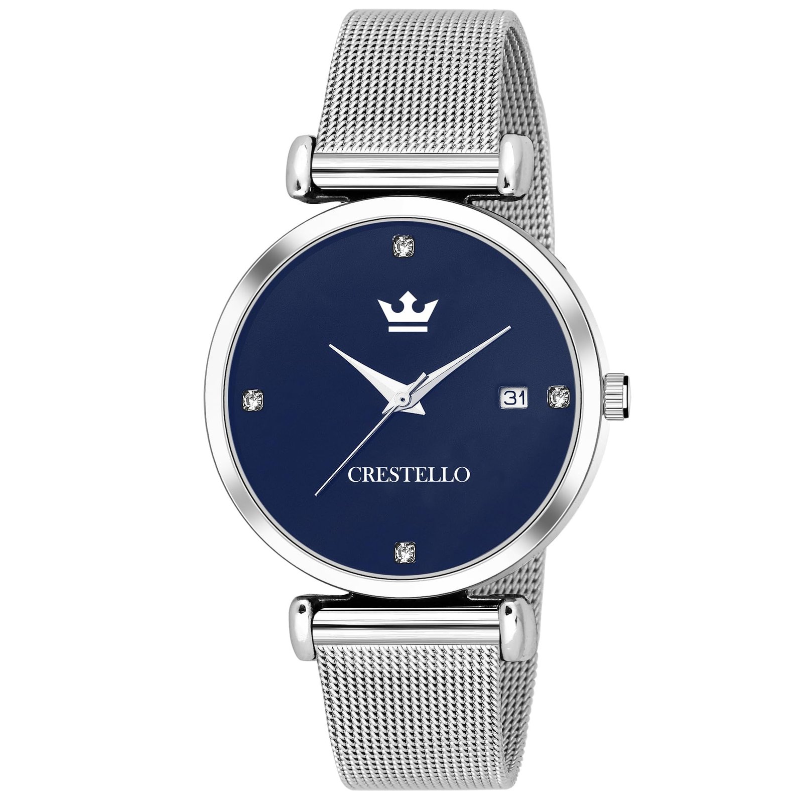 CRESTELLO L105-Blu-Ch Stainless Steel Chain Analog Wrist Watch For Women, Dial Color_Blue
