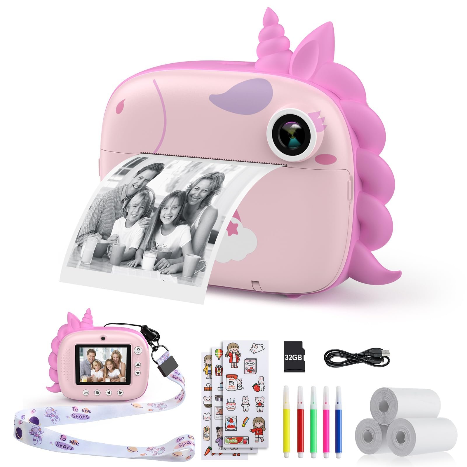 HiMont Kids Instant Print Camera for Girls Boys 3-12 Years Old – Selfie Digital Camera With Print Paper, 32G Card, 2.5K Video, Color Pens for DIY – Fun Gift (Pink)