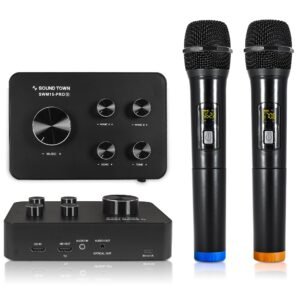 Sound Town Wireless Microphone Karaoke Mixer System, Supports HDMI ARC, Optical (Toslink), Smart TV, Media Box, PC, Bluetooth, Soundbar, Receiver, AUX (SWM15-PROS)