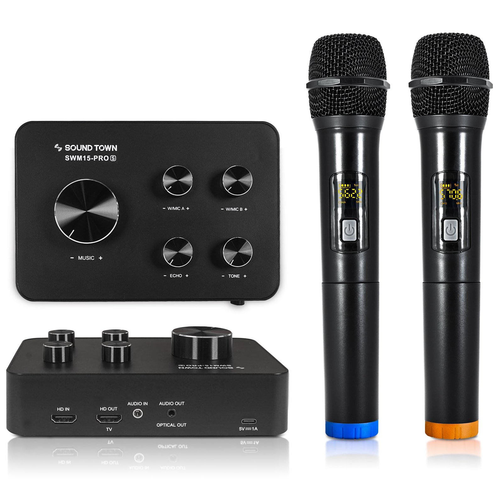 Sound Town Wireless Microphone Karaoke Mixer System, Supports HDMI ARC, Optical (Toslink), Smart TV, Media Box, PC, Bluetooth, Soundbar, Receiver, AUX (SWM15-PROS)