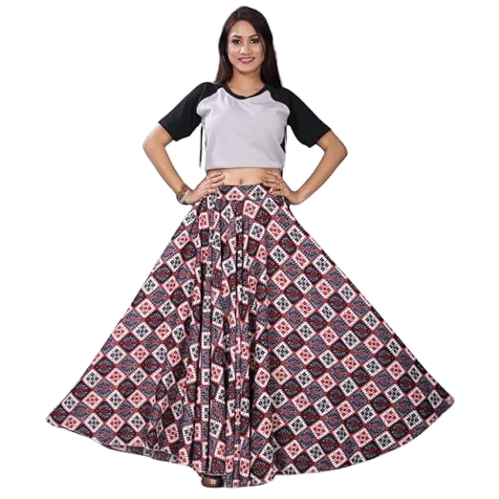 JYESHTA Women’s American Crepe Flared A Line Stitched Long Skirt with 12 Mtr Flare 40 in Height | Skirts for Women Long Length | Long Skirts for Girls