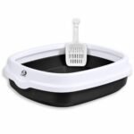 Foodie Puppies Cat Litter Box Tray (Large, 46 x 38 x 13 cm, Black) with Rim & Free Scooper, Semi-Closed Design, Durable Quality, Suitable for All Adult Cats & Kittens