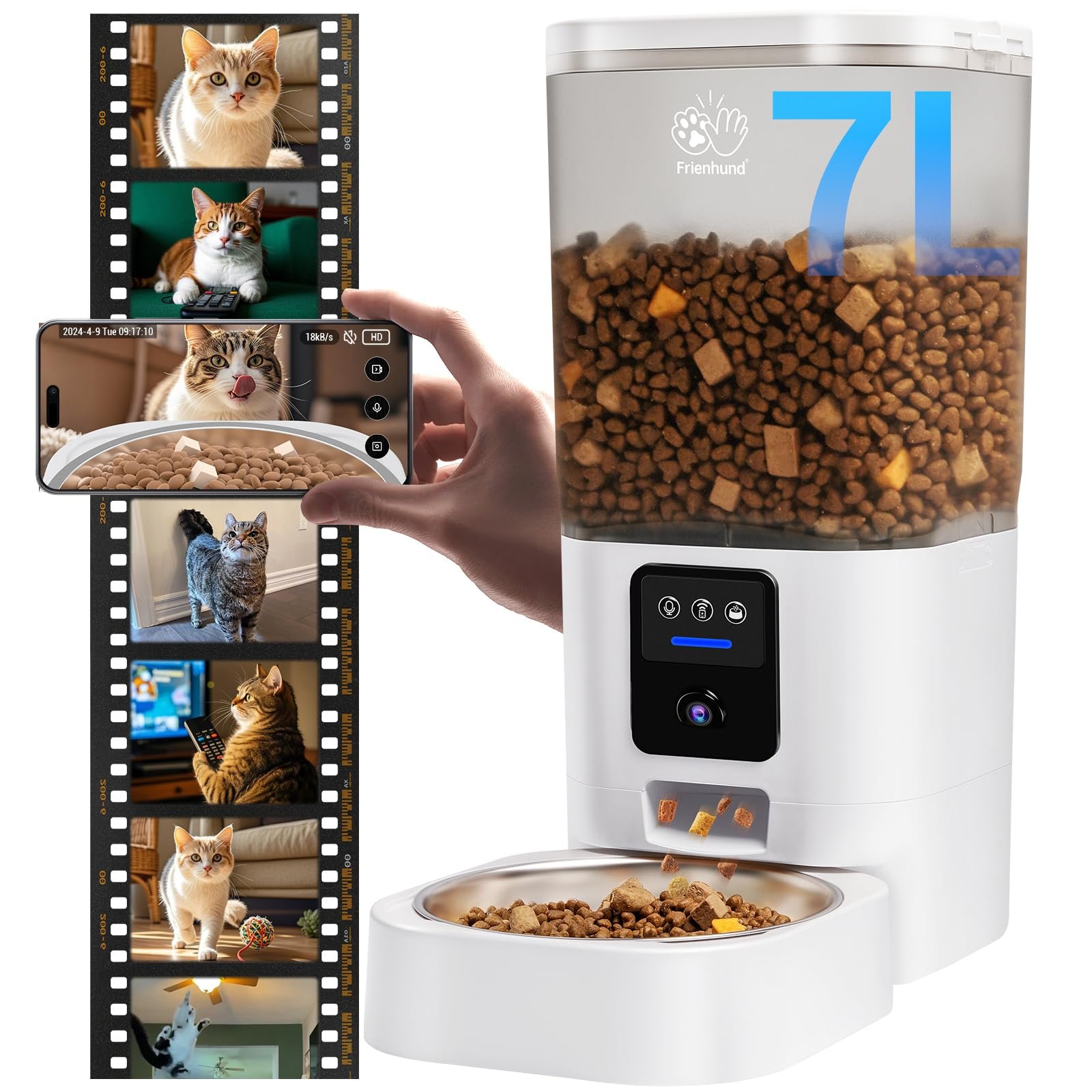 Automatic Cat Feeder with Camera: Automatic Cat Food Dispenser for Large Breed 5G WiFi with Night Vision, Removable for Easy Cleaning, 7L