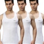 Lux Cozi Men’s White Round Neck Sleeveless Cotton Vest (Pack of 3)