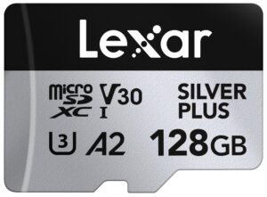 Lexar Silver Plus 128GB Micro SD Card, Microsdxc TF Card up to 205MB/s Reading, 150MB/s Write Micro SD+ Memory Card Adapter, A2, U3, Class 10, V30, Full HD and 4K UHD Video