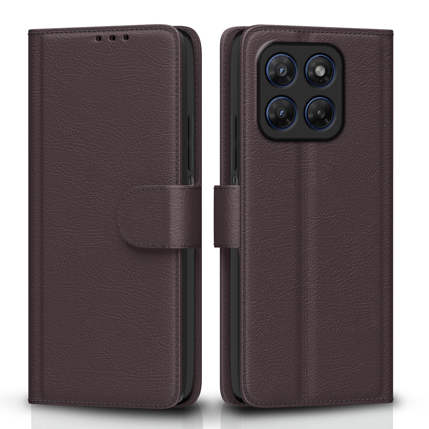 Pikkme Flip Cover for Motorola Moto G37 Power 5G Leather Finish | Inside TPU with Card Pockets | Wallet Stand and Shock Proof | Complete Protection Flip Case (Coffee)