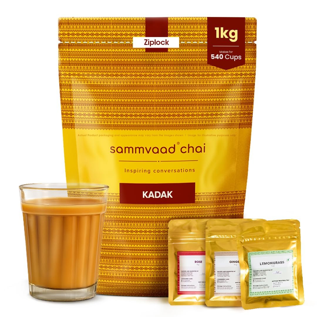 Sammvaad Premium Kadak CTC Chai – 1Kg (Includes 3 Exotic Spices) | Strong & Aromatic Assam Tea | Fresh CTC Tea for Rich Flavor | Makes 540 Cups | Zip-Lock Pack