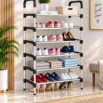 Shoe Rack for Home – Adjustable & Stackable Waterproof Open 5-Tier Shoe Rack for Closet Entryway, Bedroom, Outdoor,Multi-Purpose Carbon Steel Shoe Stand (Black, 6-Shelf)