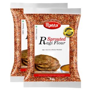 Manna Sprouted Ragi Flour 2kg (1kg x 2 Packs) Natural Sprouted Finger Millet Flour Nachni Atta Kelvaragu Flour Rich in Calcium & Protein