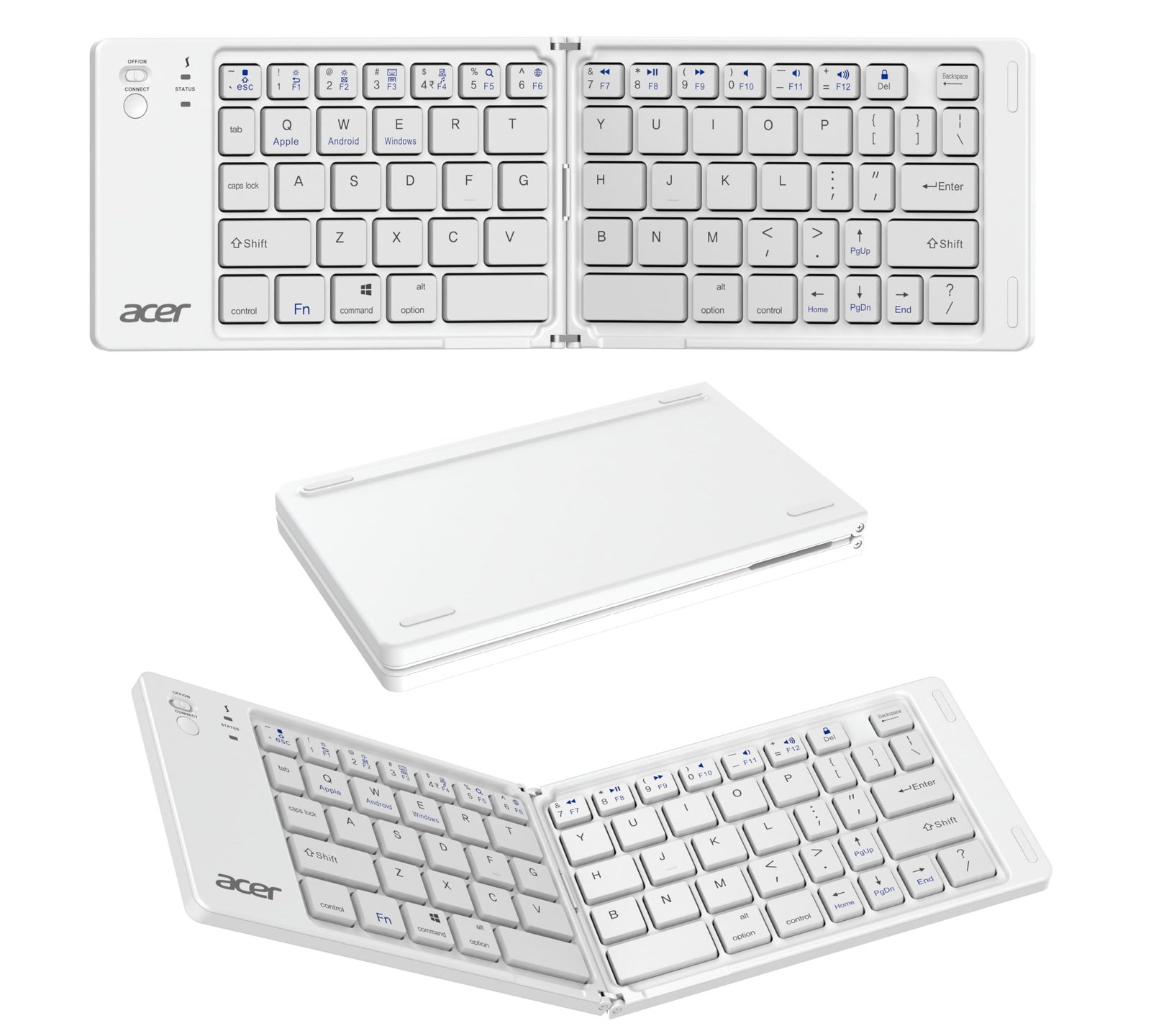 Acer MiniFold Foldable Bluetooth Keyboard, Ultra Portable 66-Key Wireless Keyboard, Bluetooth 5.0, Rechargeable Battery, Type-C Charging, 150mAh Battery, for Windows, Android, iOS, Tablets & Laptops