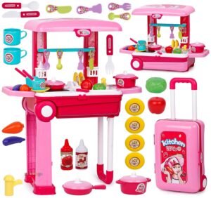 Zest 4 Toyz Kitchen Set for Girls | Light & Sound Portable Trolley 18 pcs Kitchen Toys for Girls | Big Cooking Set for Kids | Battery Operated Pretend Play Toys | Birthday Gifts for Kids – Pink