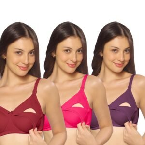 MomToBe Women’s Cotton Multicolor Full Cup Non Padded Feeding Bra/Nursing Bra/Maternity Bra Combo