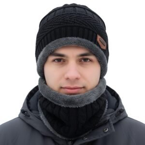 Handcuffs Winter Cap with Neck Scarf – Thermal Beanie with Neck Warmer for Men & Women Thick And Fluffy Woolen Cap for Cold Weather, Ski, Outdoor Activities