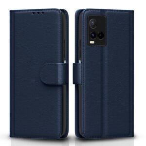 Pikkme Vivo Y21 2021 / Y33s Flip Cover Leather Finish Wallet Back Case for Vivo Y21 2021 / Y33s (Blue)
